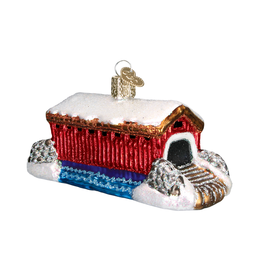 Covered Bridge Glass Blown Ornament