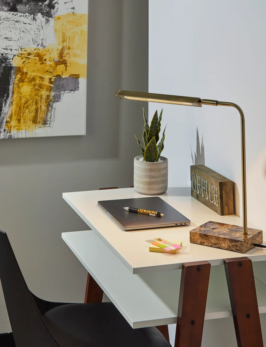 Reader Desk Lamp LED 15" High Antique Brass & Marble by Homeportonline