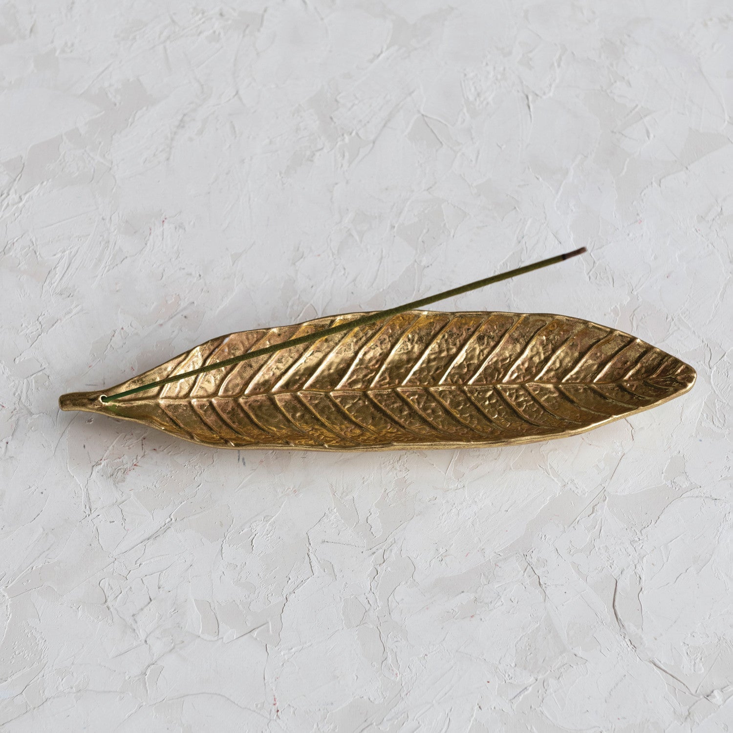 Embossed Stoneware Leaf Shaped Incense Holder w/ Gold Electroplating by Homeportonline