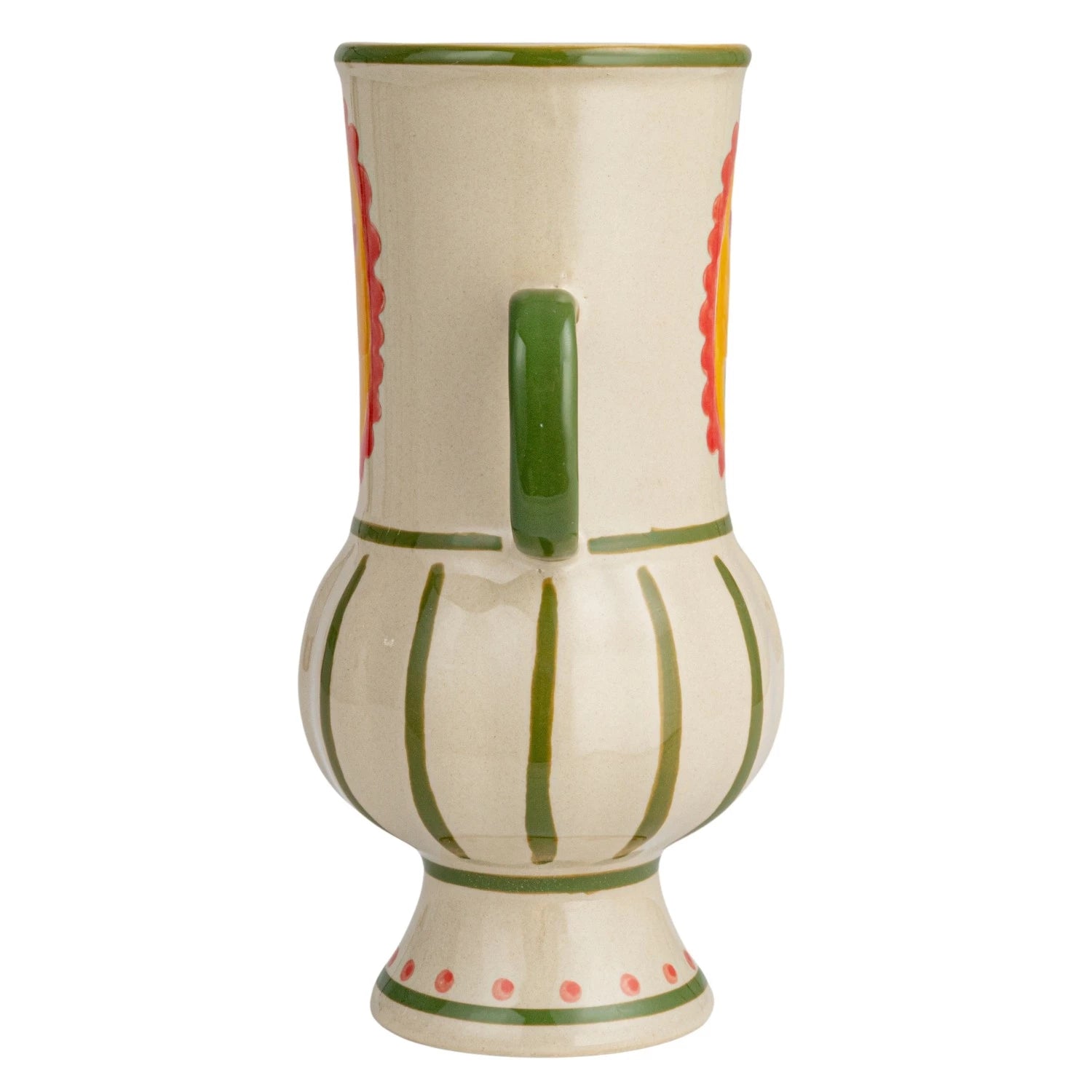 Vase Stoneware Flower & Stripes with Handles 8"h by Homeportonline