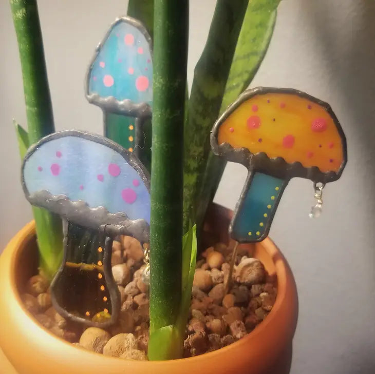 Stained Glass - Bright mushrooms plant stakes by Wild Lark