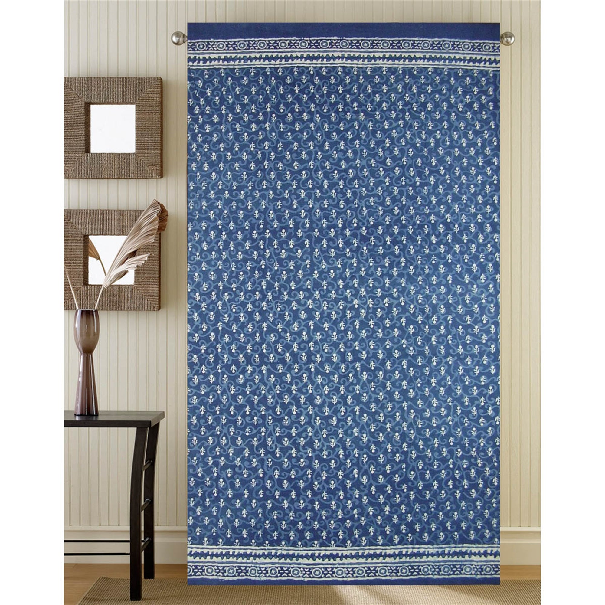 Window Panel Indigo Dabu Floral by Homeportonline