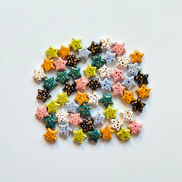 Star Ceramic Gold Polka Dot Stud Earrings