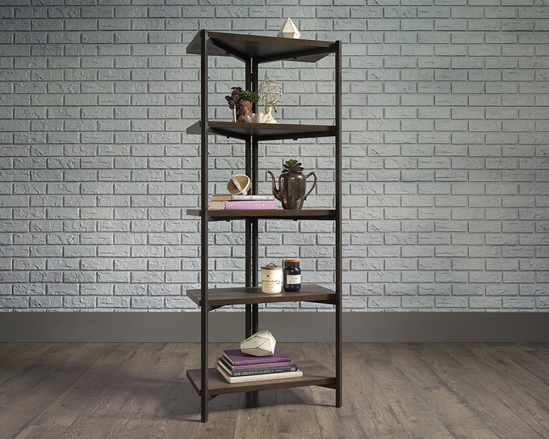 North Avenue Bookcase Corner Five Shelf Smoked Oak Finish by Homeportonline
