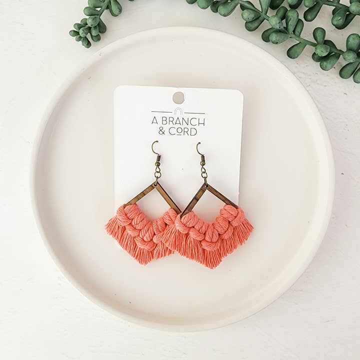 Macrame Fringe Earrings - Diamond/ Statement