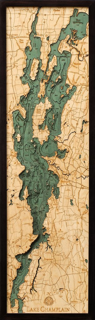 Lake Champlain Map 3 D 13.5 X 43 Black Frame by Homeportonline