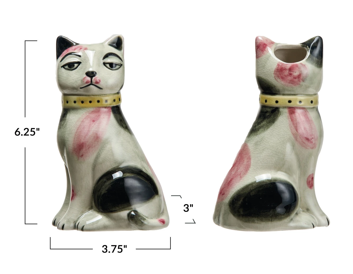 Vase Stoneware Vintage Reproduction Cat White, Pink & Black by Homeportonline