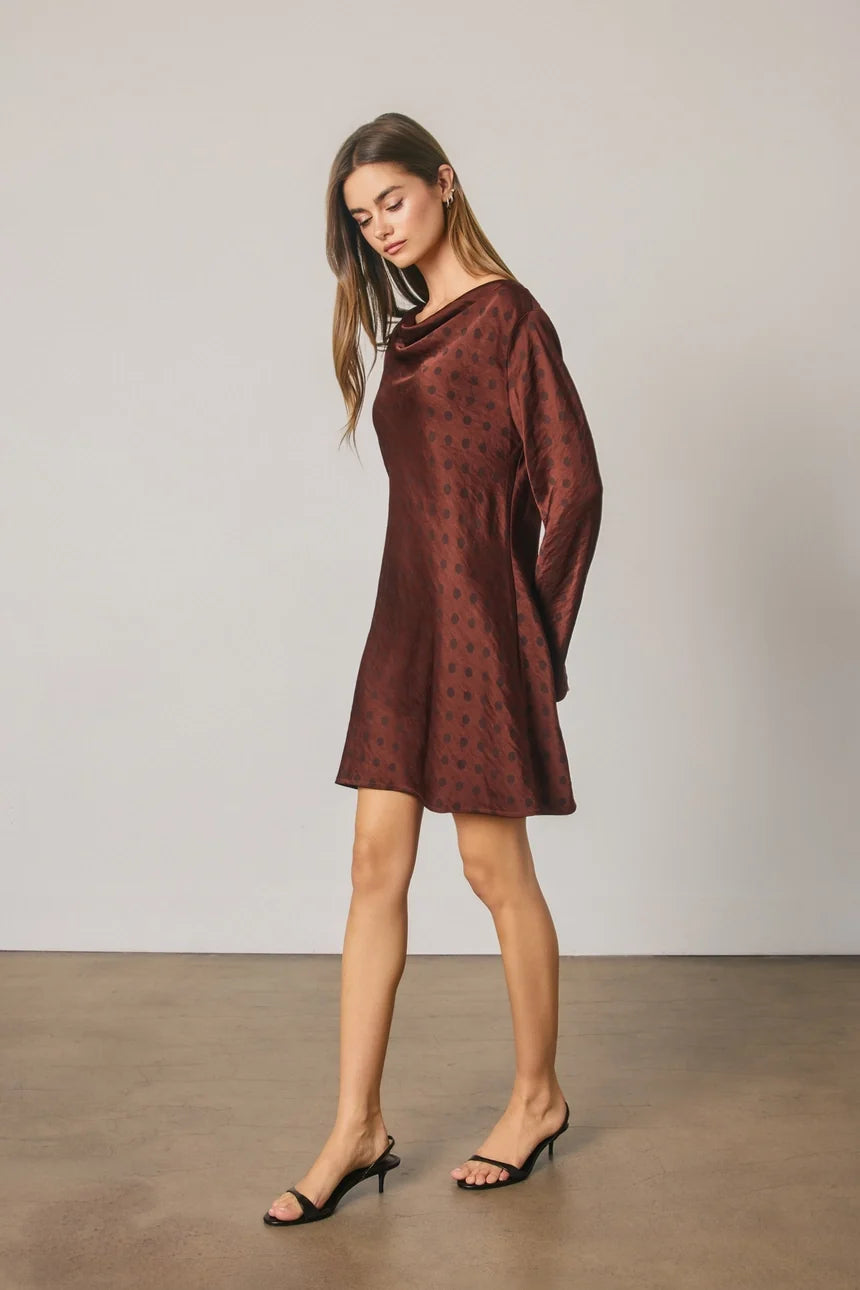 Dress Forum Polka Dot Draped Boatneck Mini Dress