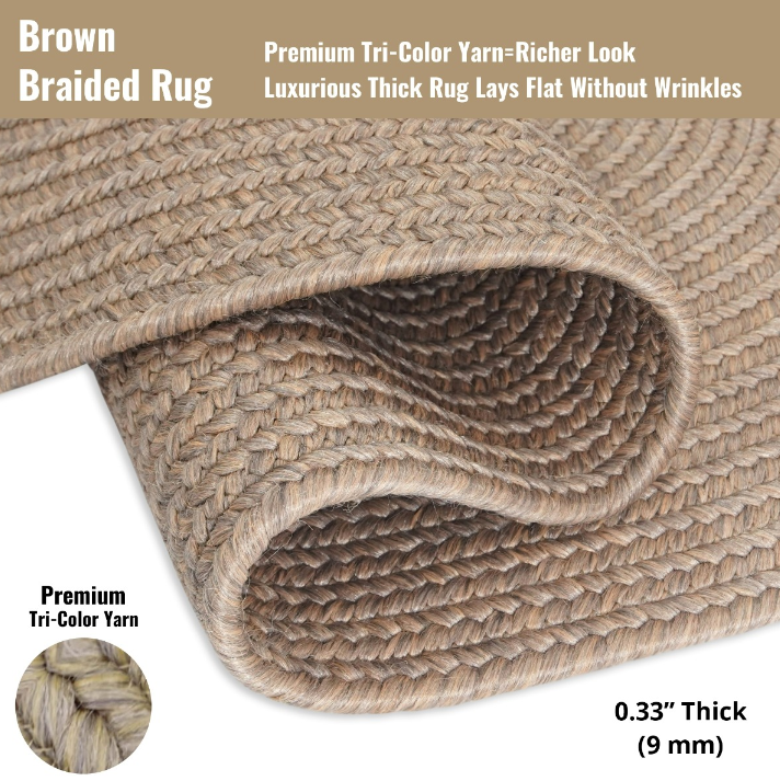 Ultra Durable Braided Rectangular Rug Biscuit 5' x 8' by Homeportonline