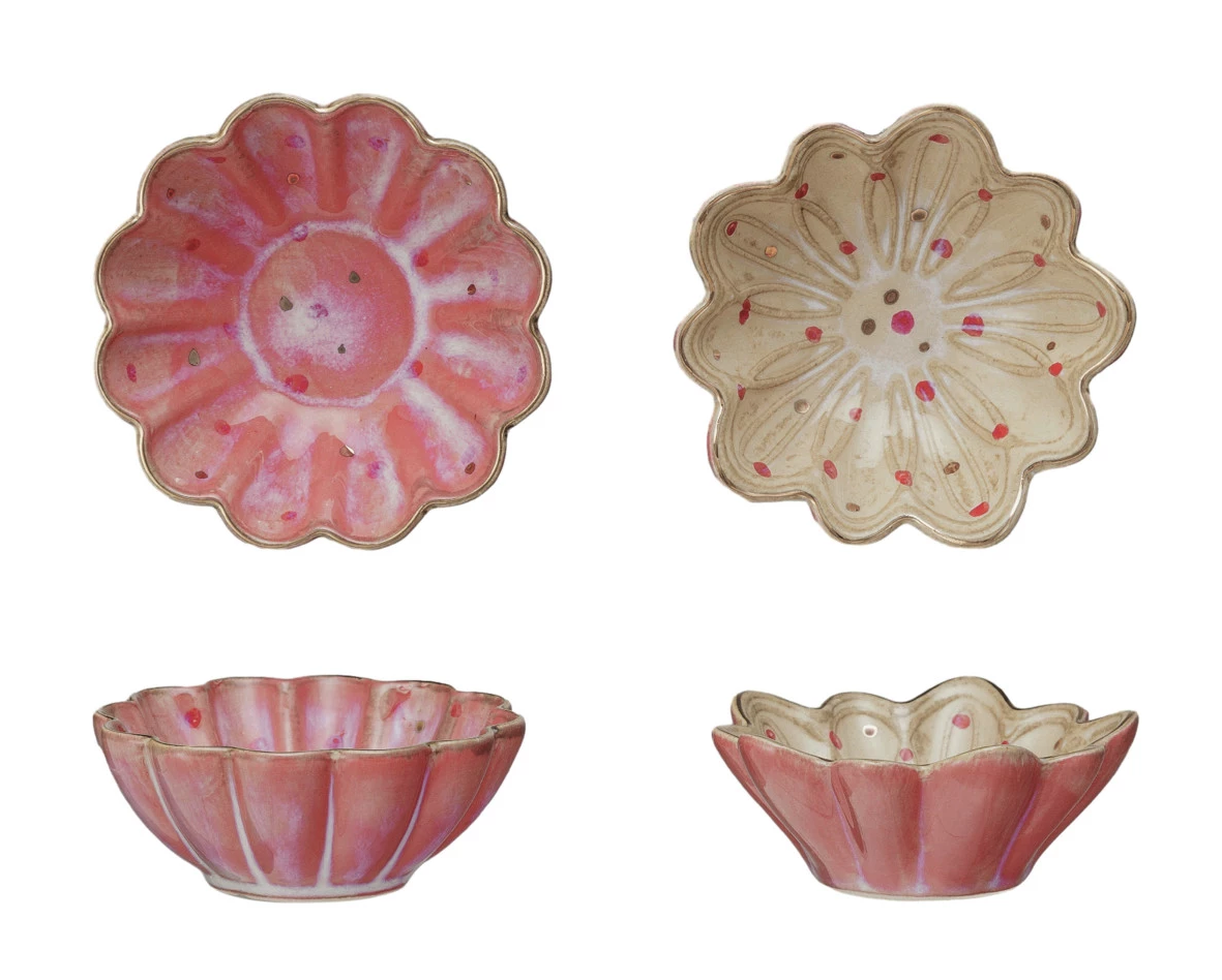 Decorative Stoneware Dish Flower Shaped Pink or Cream 3.5"d (Sold Individually) by Homeportonline