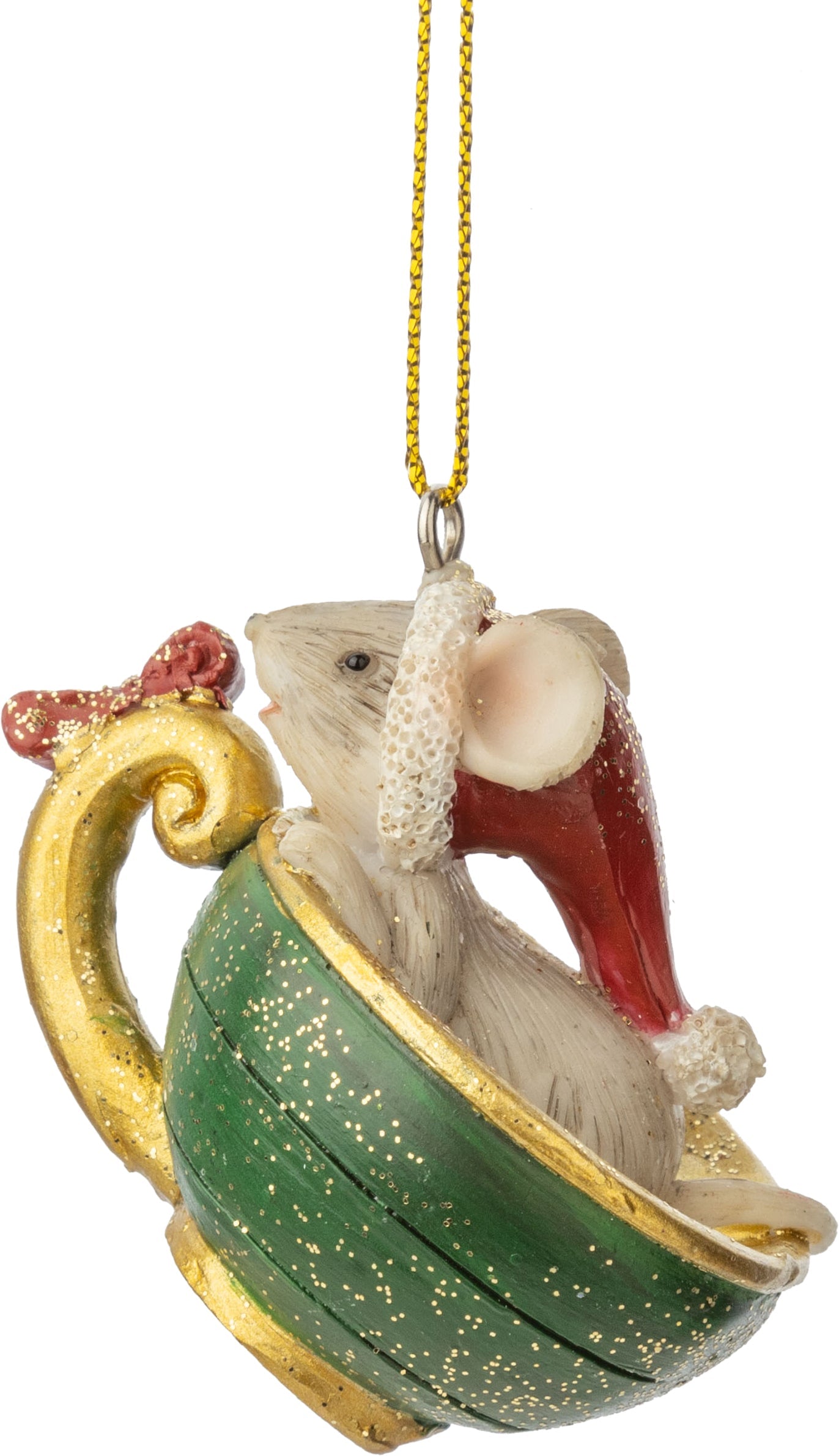 Ornament - Painted Resin Mouse in Tea Cup by Homeportonline