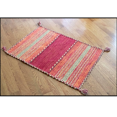 Rug Braided Tonal With Tassels Red 2'x3' by Homeportonline