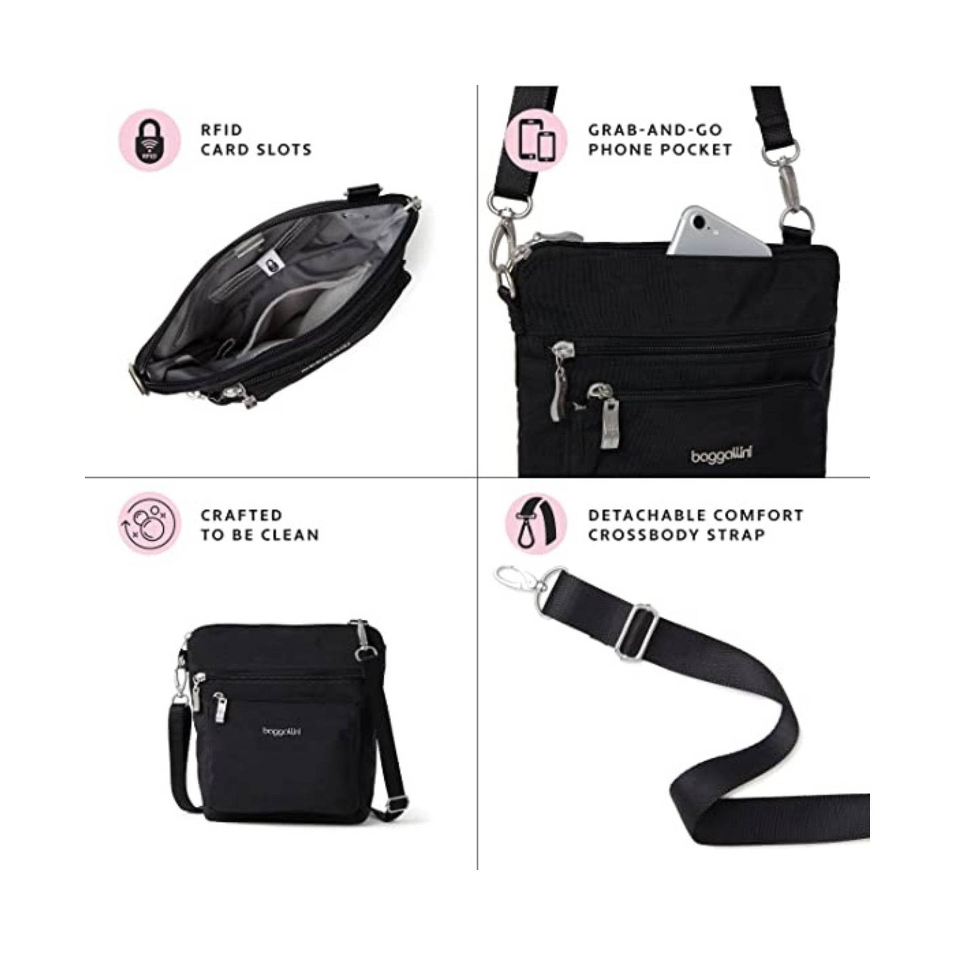 Baggallini Women's Modern Pocket CrossBody - Black Cheetah by Lenny's Shoe & Apparel