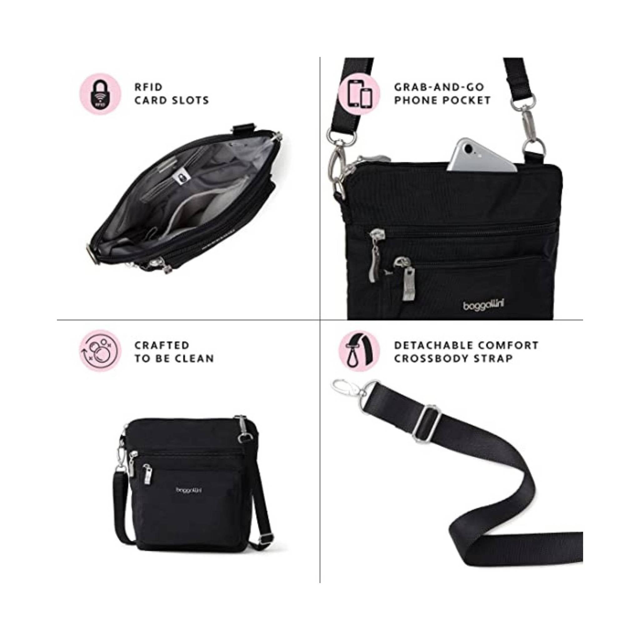 Baggallini Women's Modern Pocket CrossBody - Black Cheetah by Lenny's Shoe & Apparel