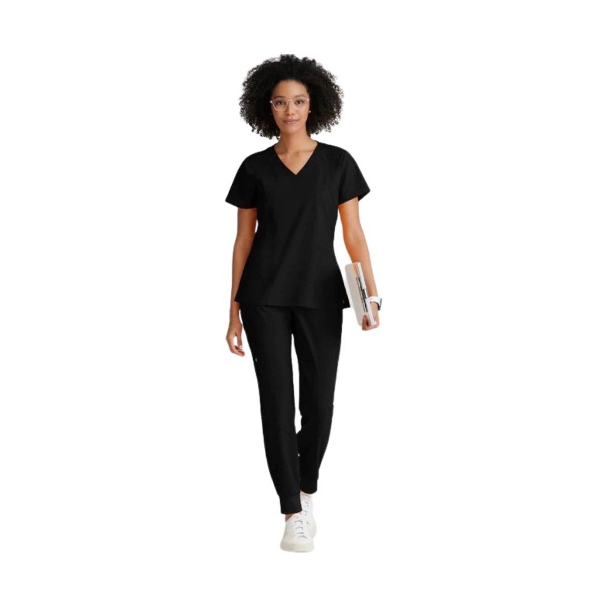 Barco Women's Racer Scrub Top - Black by Lenny's Shoe & Apparel