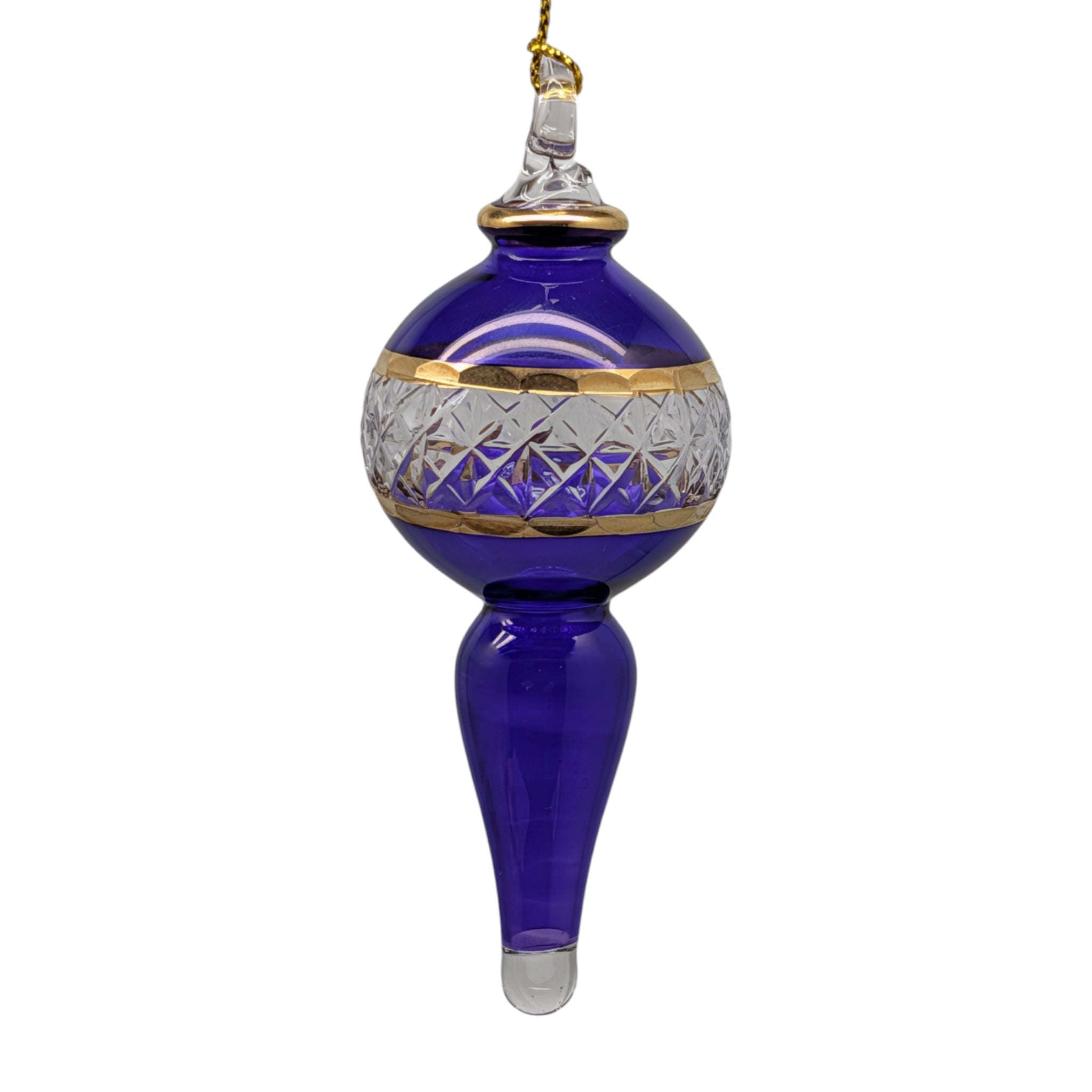 Lattice Glass Ornaments With Gold Accents - Purple Ball with Finial