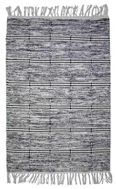 Stria Rag Rug Cotton Black & White 30" x 50" by Homeportonline
