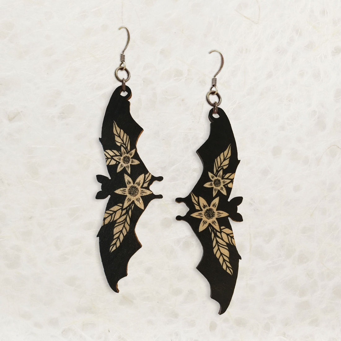 Bat Printed Wood Earrings by Wild Lark