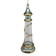 Glass Lighthouse Ornament With Gold Accent - Green
