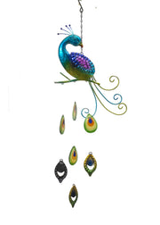 Metal and Fused Glass Peacock Wind Chime - Turquoise