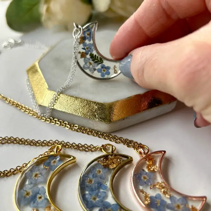 Floral Moon Pendant Necklace