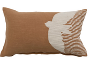 Pillow Lumbar Cotton Slub Embroidered Bird Mustard & Cream by Homeportonline
