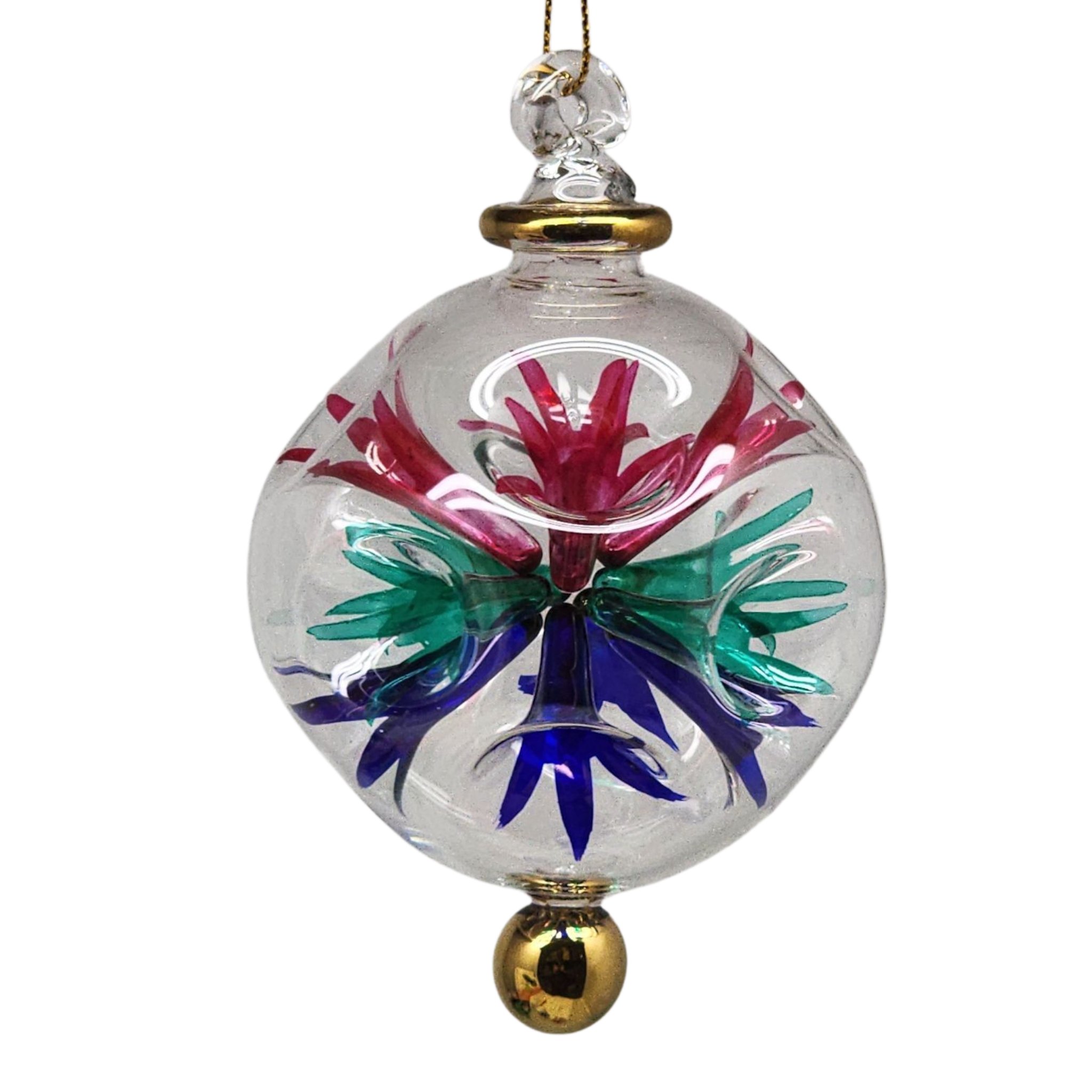 Floral Burst Globe Ornament - Clear with Multicolor Accents