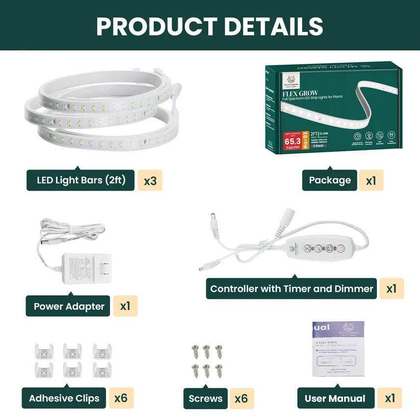Flex Grow - Silicone Tube Led Grow Light, 4000K - 3pcs Set