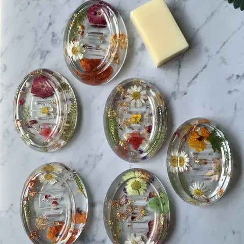 Handmade Soap Dish | Clear with Real Botanicals