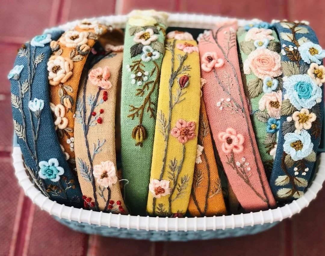 Summer Floral Embroidered Headband