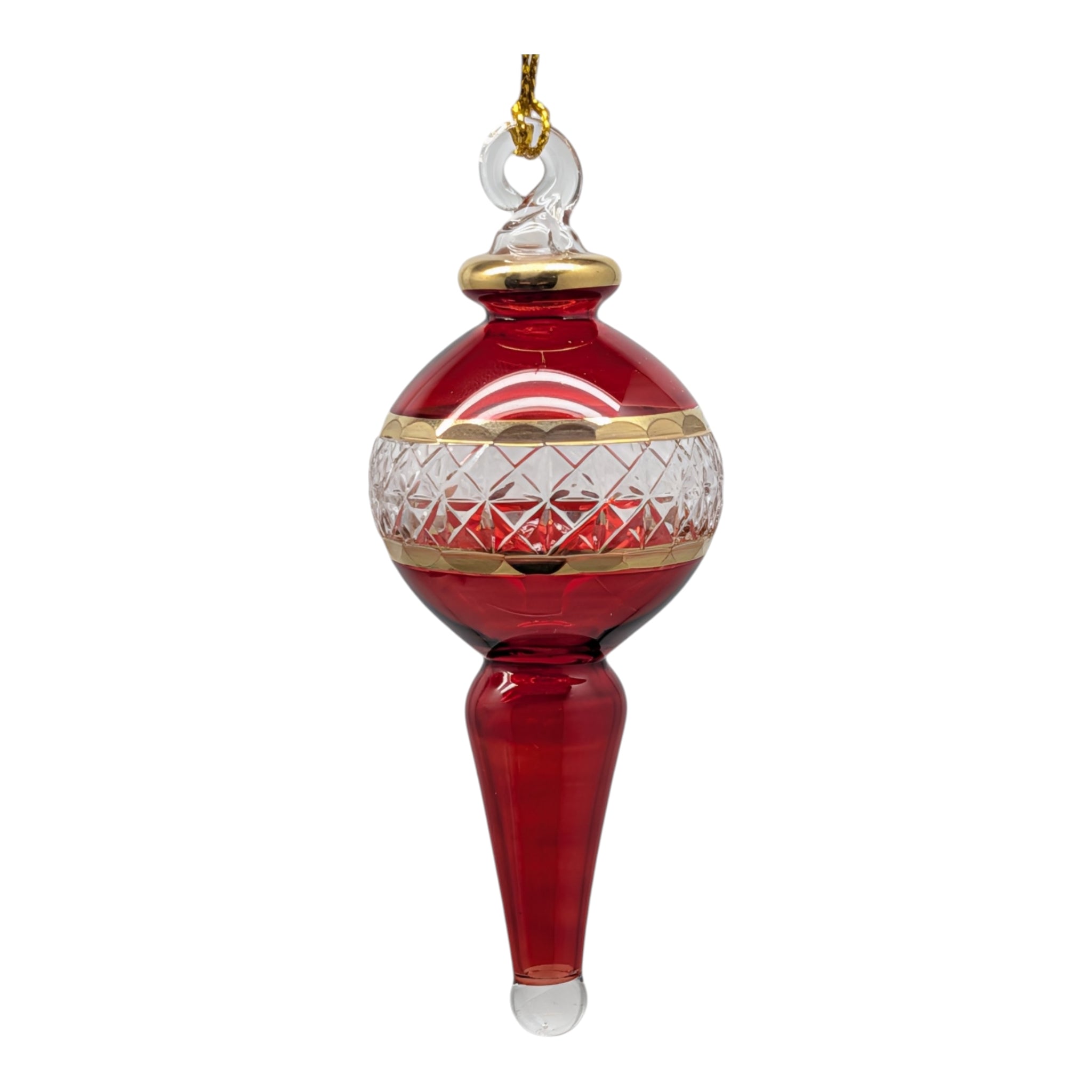 Lattice Glass Ornaments With Gold Accents - Red Ball with Finial