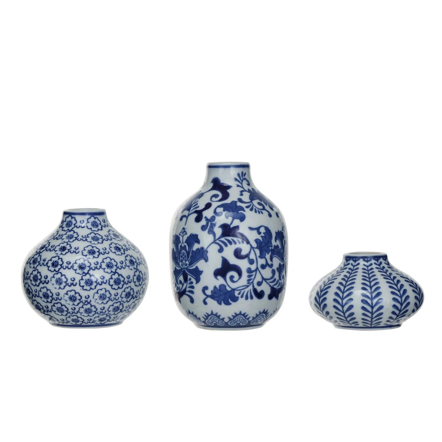 Vase Stoneware Hand-Stamped 3 Styles Blue & White Large 5.75"h by Homeportonline