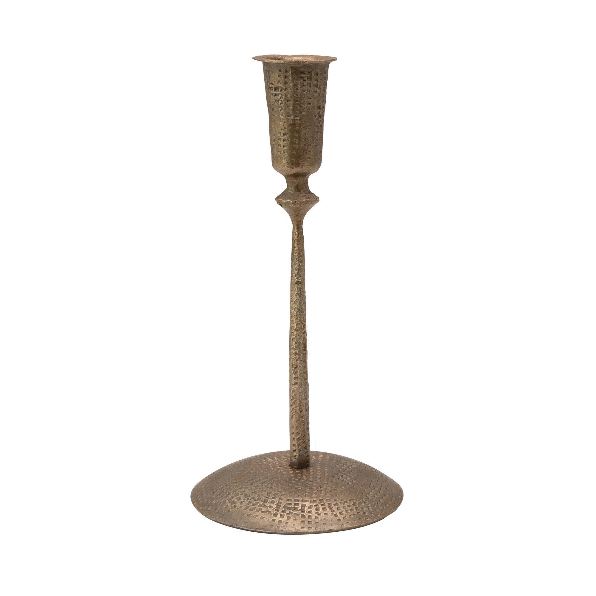 Candle - Hand-Forged Hammered Metal Taper Holder, 4" Round x 8-3/4"H by Homeportonline
