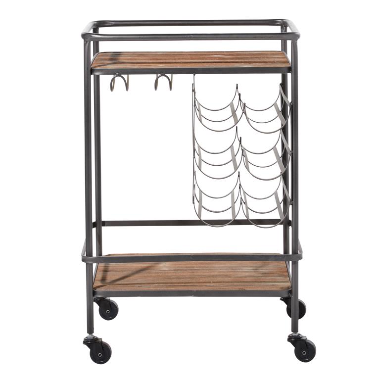 Brown Wood Rolling 2 Shelf Bar Cart by Homeportonline