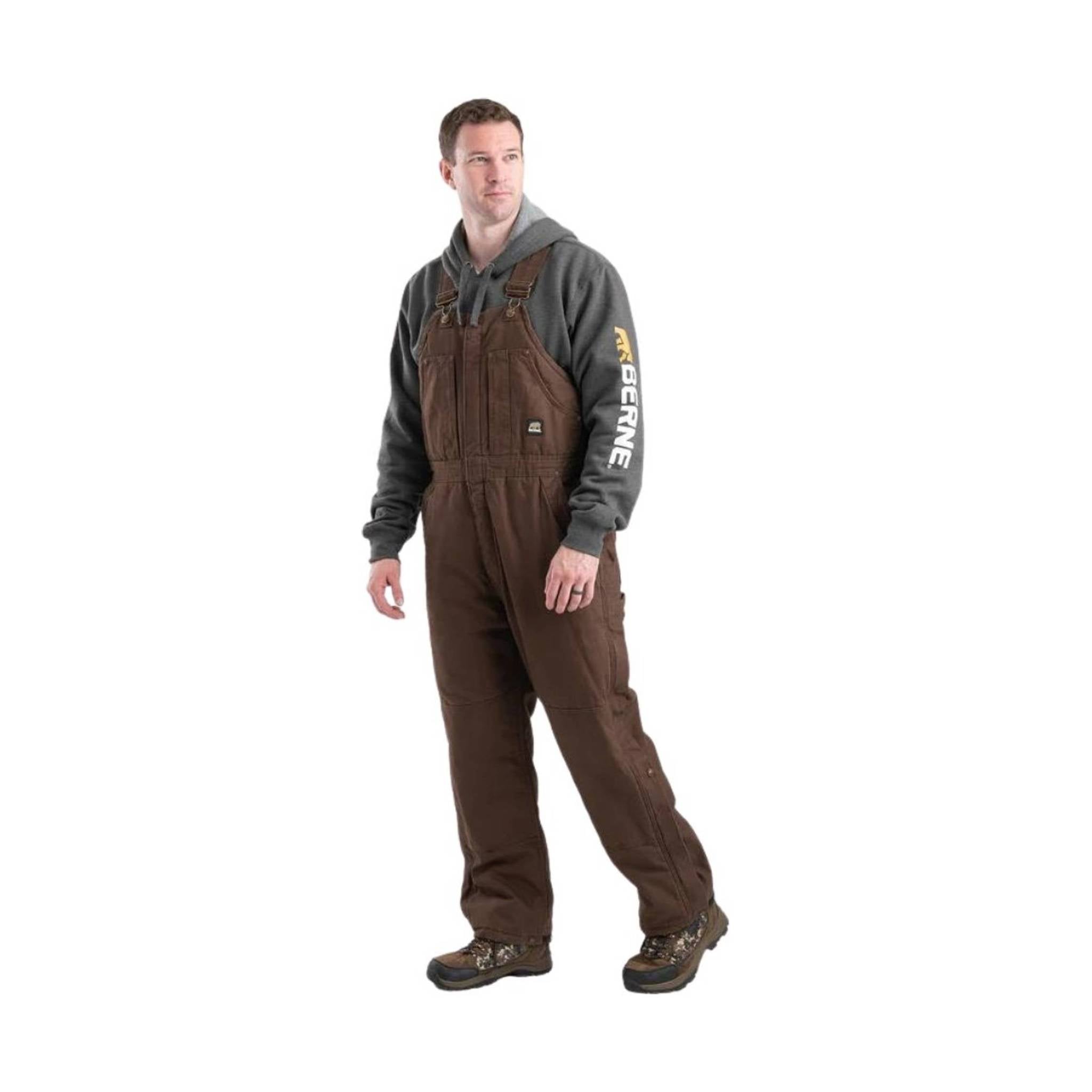 Berne Men's Heartland Insulated Washed Duck Bib Overall - Bark by Lenny's Shoe & Apparel