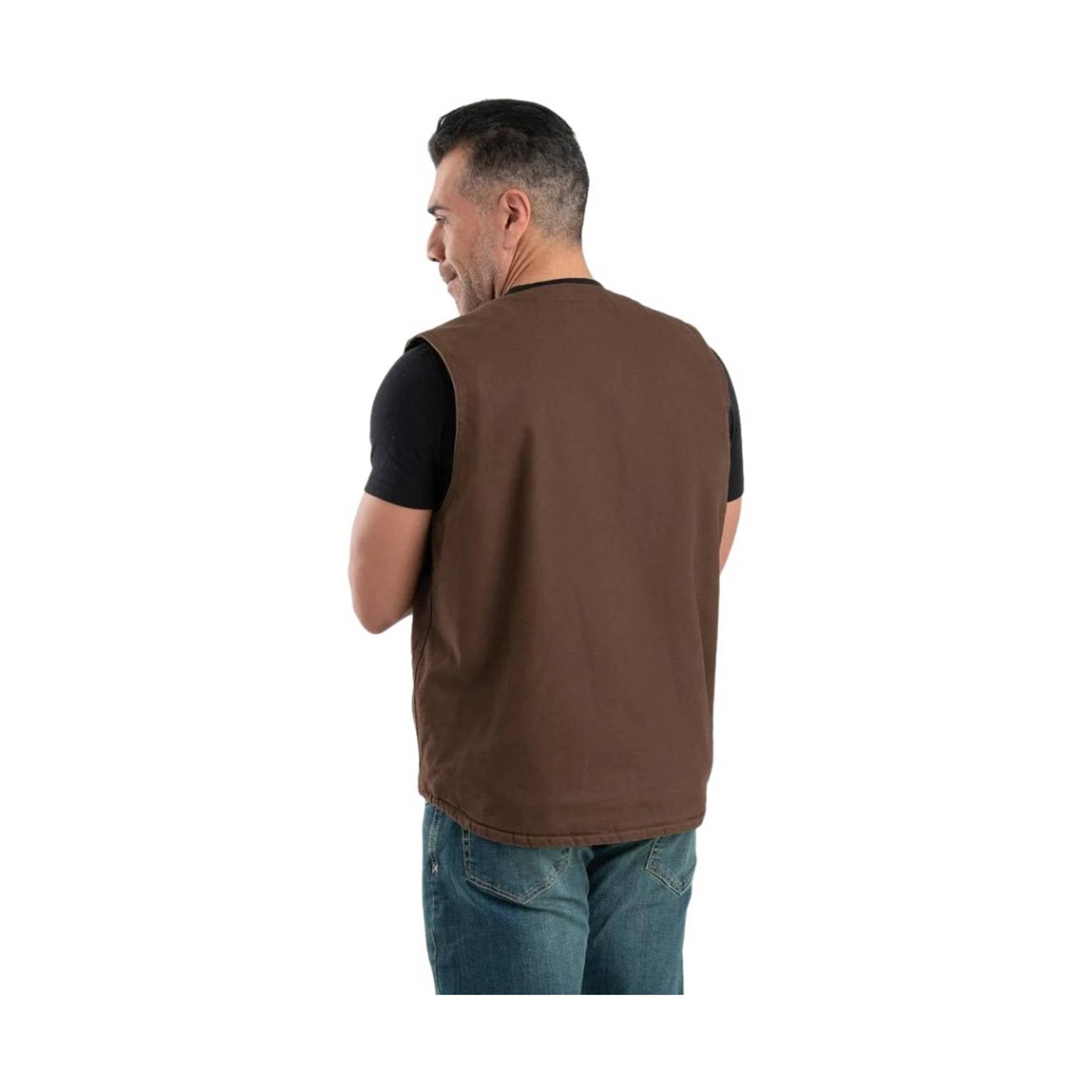 Berne Men's Heartland Sherpa-Lined Washed Duck V-Neck Vest - Bark by Lenny's Shoe & Apparel