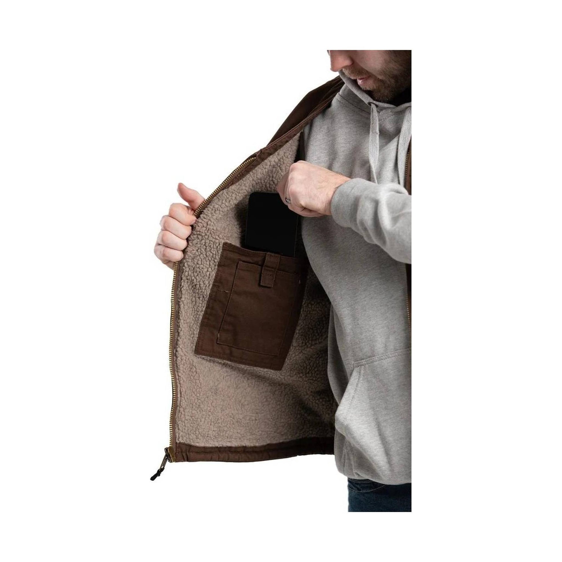 Berne Men's Heartland Sherpa-Lined Washed Duck V-Neck Vest - Bark by Lenny's Shoe & Apparel