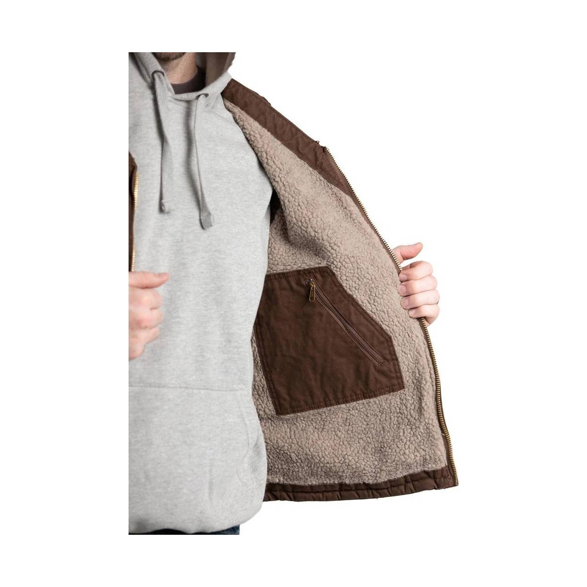 Berne Men's Heartland Sherpa-Lined Washed Duck V-Neck Vest - Bark by Lenny's Shoe & Apparel