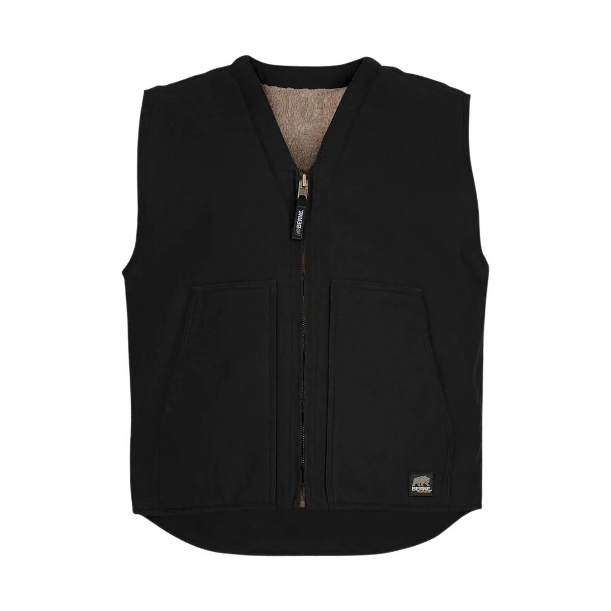 Berne Men's Heartland Sherpa-Lined Washed Duck V-Neck Vest - Black by Lenny's Shoe & Apparel