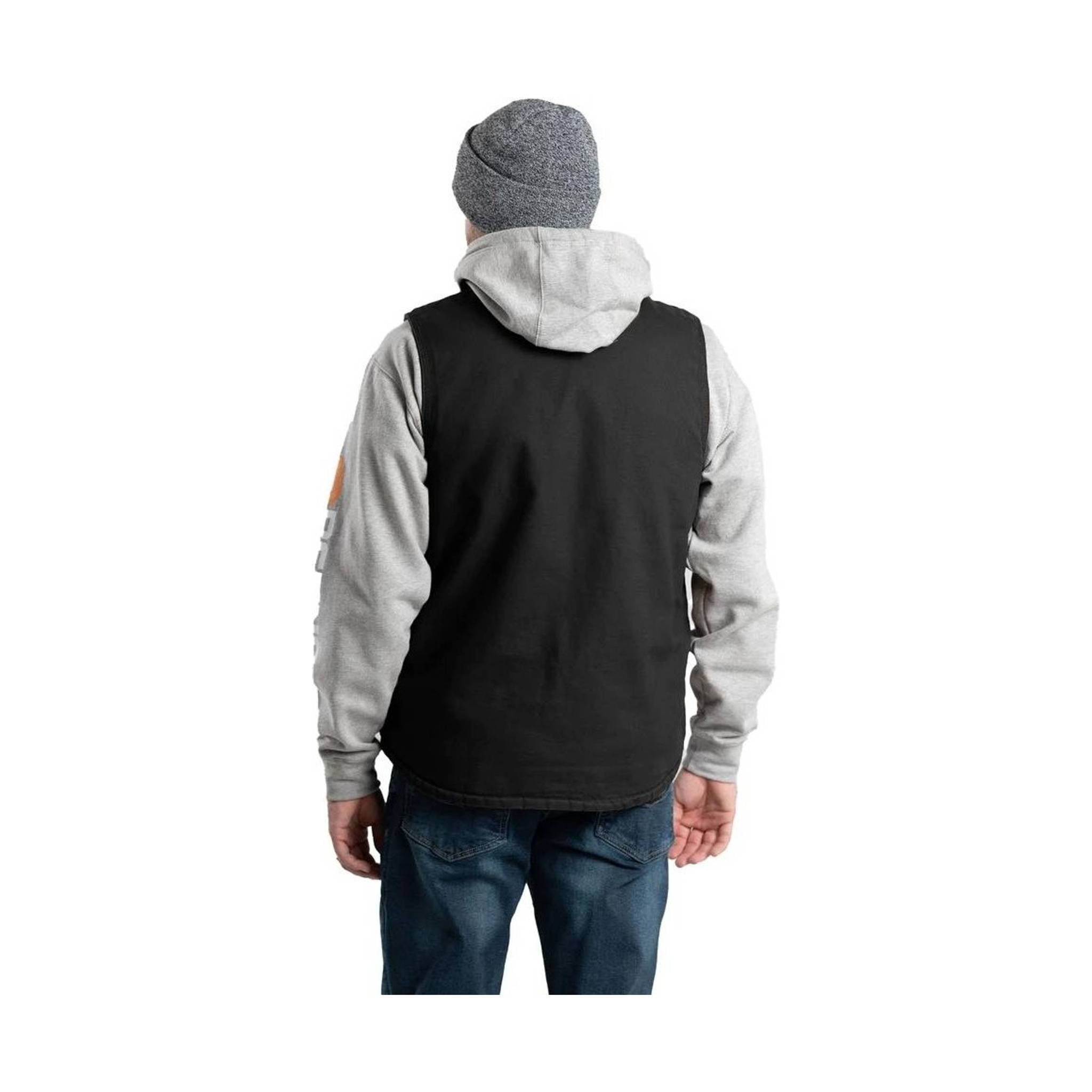 Berne Men's Heartland Sherpa-Lined Washed Duck V-Neck Vest - Black by Lenny's Shoe & Apparel