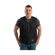 Berne Men's Heartland Sherpa-Lined Washed Duck V-Neck Vest - Black by Lenny's Shoe & Apparel