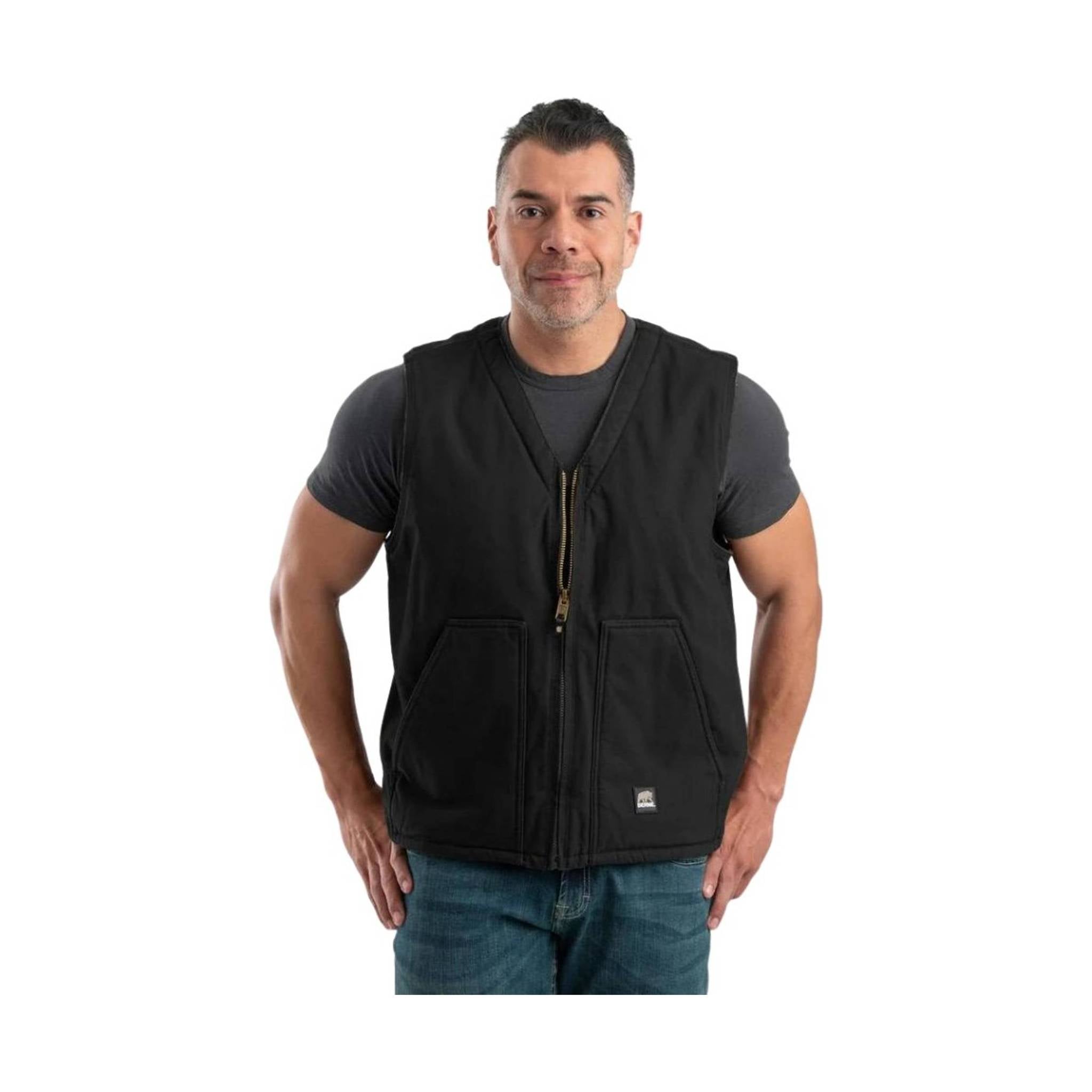 Berne Men's Heartland Sherpa-Lined Washed Duck V-Neck Vest - Black by Lenny's Shoe & Apparel