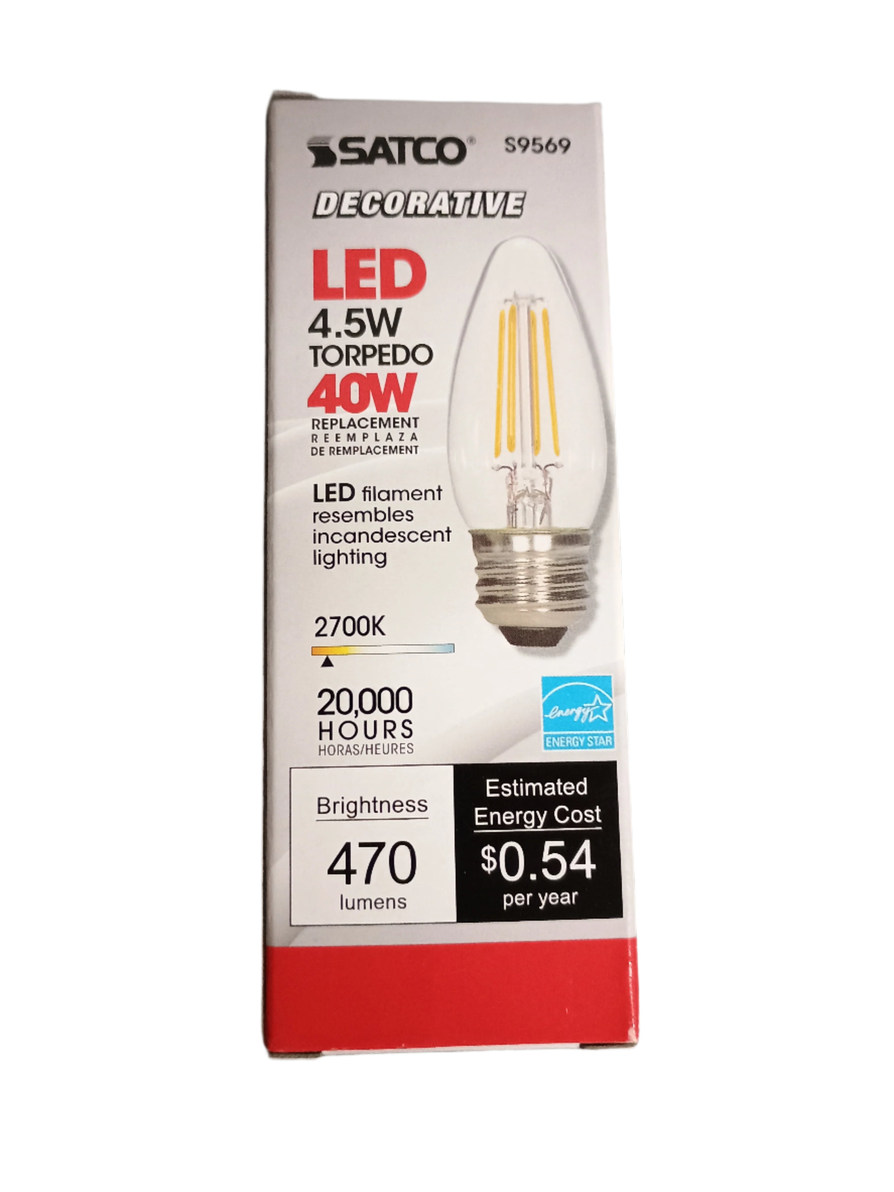 LED Light Bulb Torpedo, Dimmable, 4.5W (40W Equivalent), 470 Lumens, 2700K CCT by Homeportonline