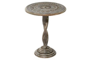 Table Wood Carved Floral Medallion Twisted Pedestal Base by Homeportonline