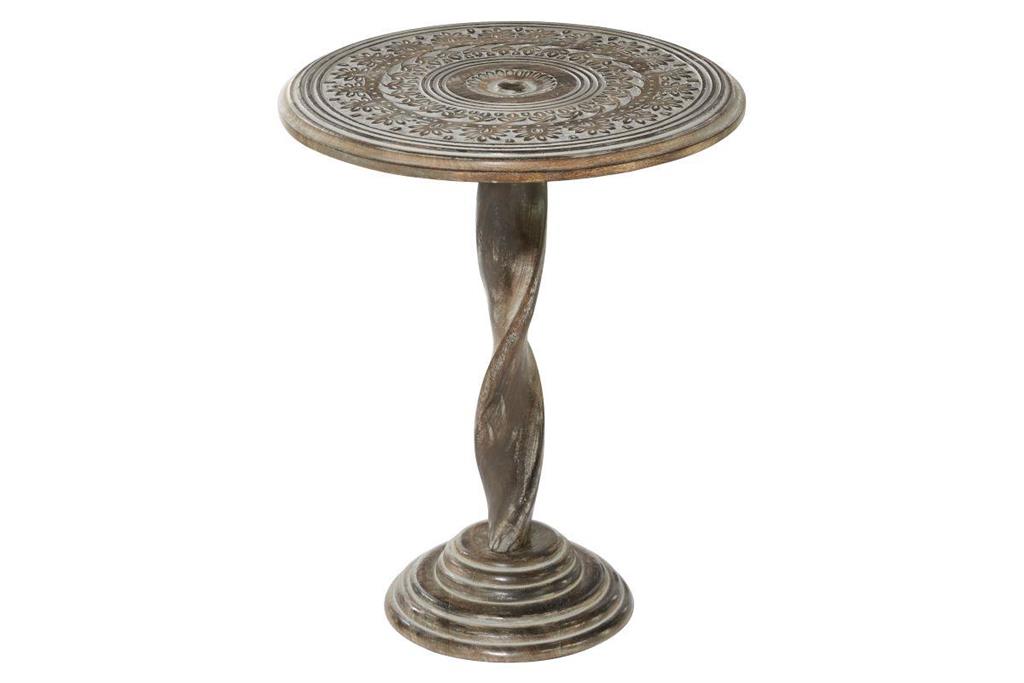 Table Wood Carved Floral Medallion Twisted Pedestal Base by Homeportonline