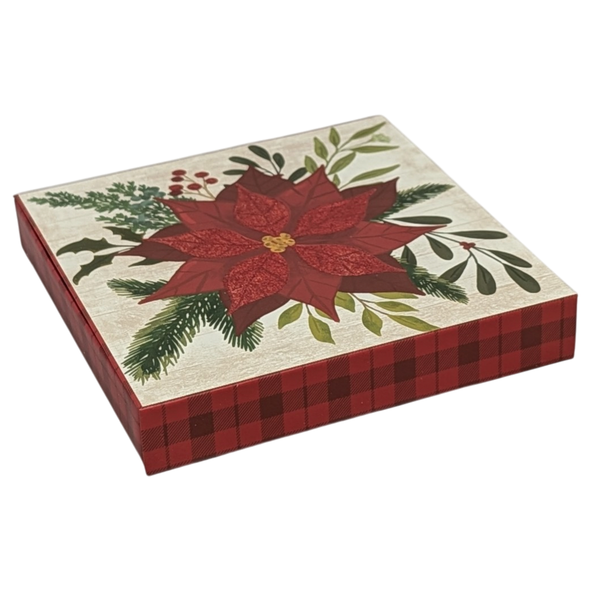 Pop-Up Gift Card Box (Red Plaid & Glitter Poinsettia)