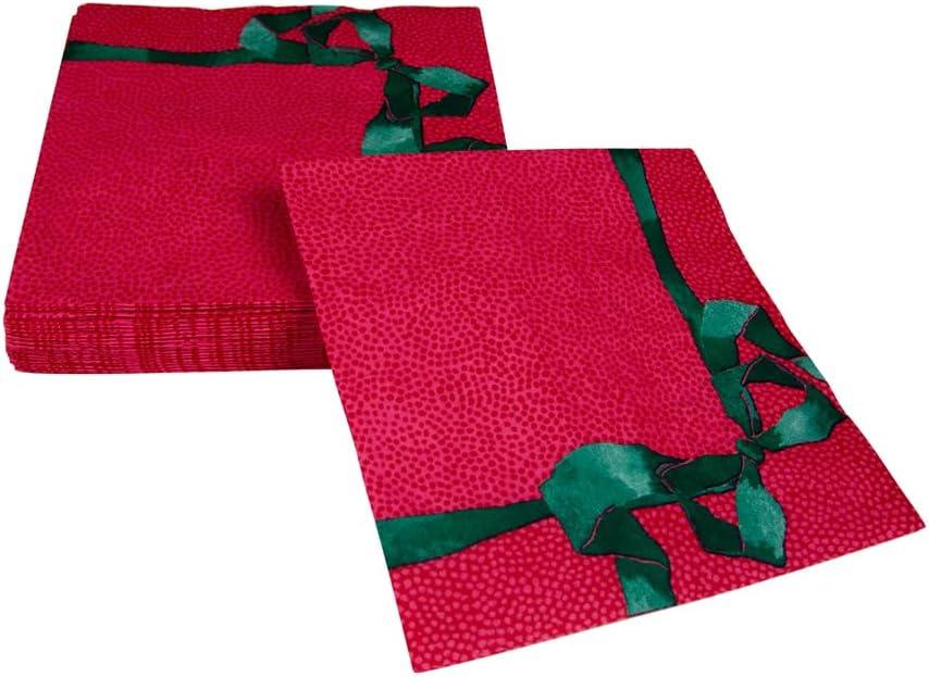 Tied With A Bow Red And  Spruce Luncheon Napkins