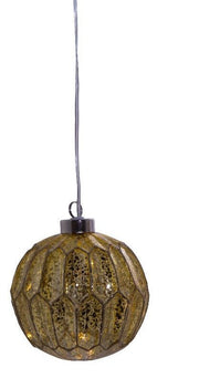 Lighted USB Gold and Silver Glass Ball Ornament - Light Gold