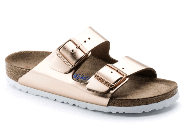 Birkenstock Arizona Metallic Copper Leather Soft Footbed Narrow by Dear Lucy
