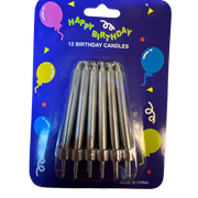 Silver Metallic Birthday Candles in Holders - Set Of 12